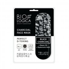 BIOLOGICA tekstilinė kaukė veidui su juodąja anglimi "Perfect d-toxing", 22 ml