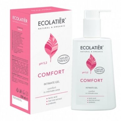 ECOLATIER intymios higienos gelis "Comfort", su pieno rūgštimi ir probiotiku, 250 ml