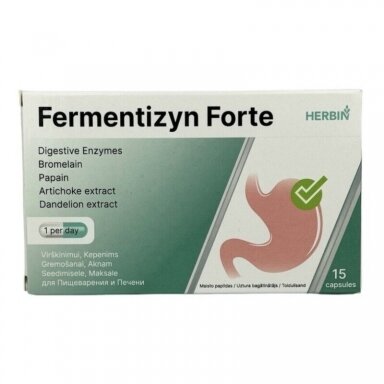 Fermentizyn Forte augaliniai fermentai, virškinimui ir kepenims, 15 kapsulių