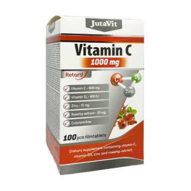 JutaVit vitaminas C 1000 mg + D3 + cinkas + erškėčių 100 tabl. JutaVit vitaminas C 1000 mg + D3 + cinkas + erškėčių 100 tabl.