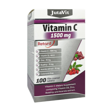Vitaminas C 1500 mg + D3 + cinkas + erškėtuogė + acerola 100tablečių Vitaminas C 1500 mg + D3 + cinkas + erškėtuogė + acerola 100tablečių